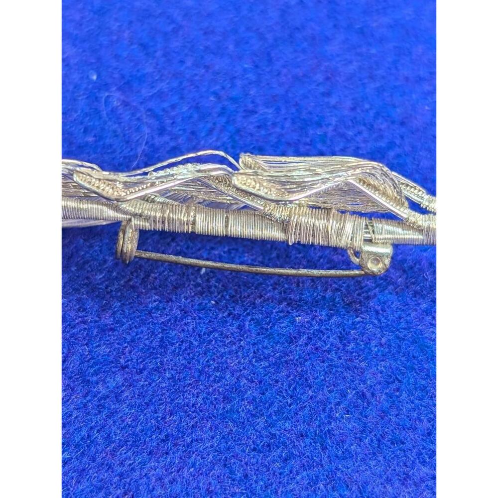 VTG Brooch & Earrings Set Silver Tone Spun Wire-Art Wrap Leaf-Branch 3” Germany - Picture 7 of 9